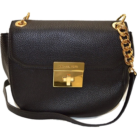 Michael Kors Handbags - Michael Kors Cecila MD Saddle Bag Pebble Leather Black